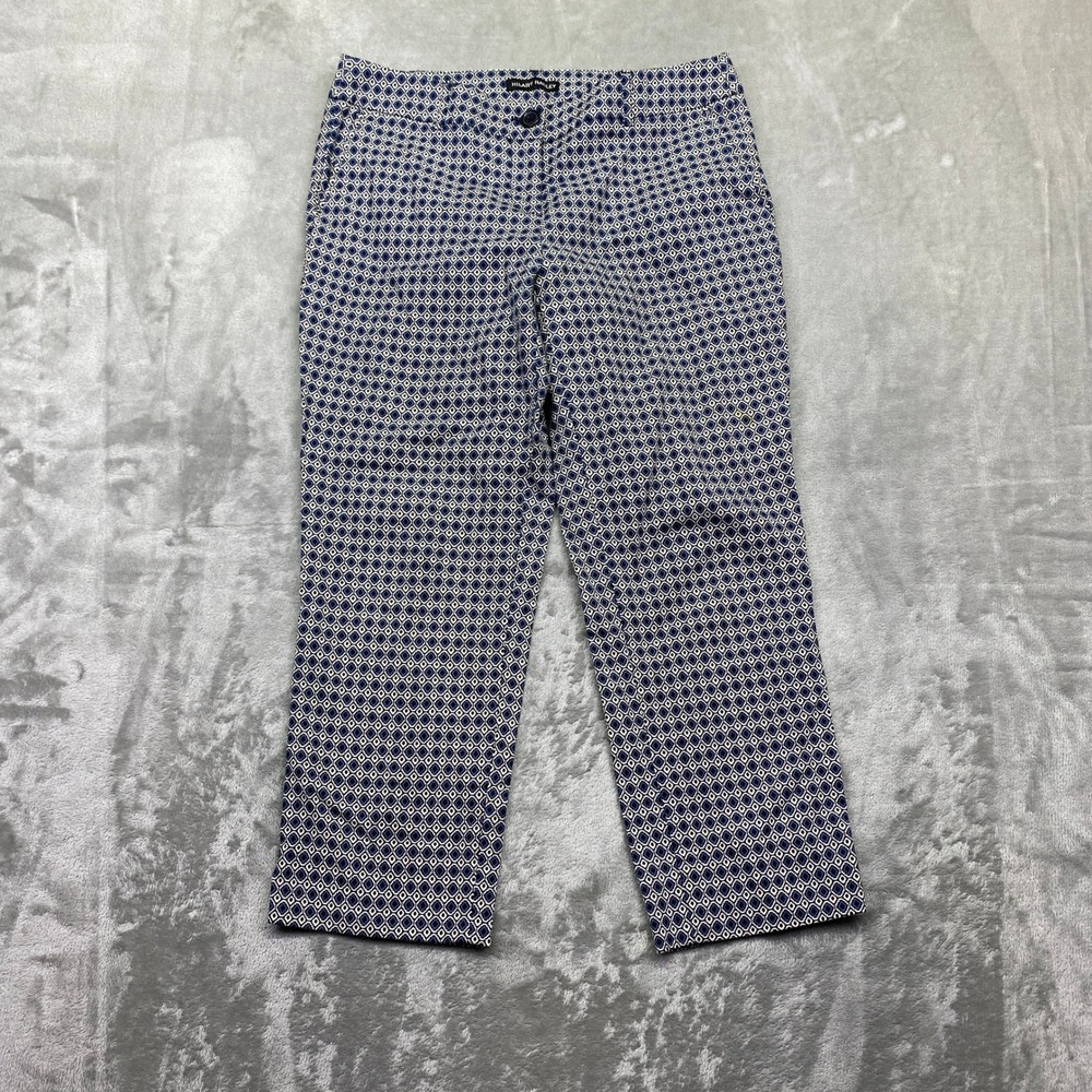Hilary Radley Navy White Geometric Diamond Print Ankle Pants Size 6 Fits 30"
